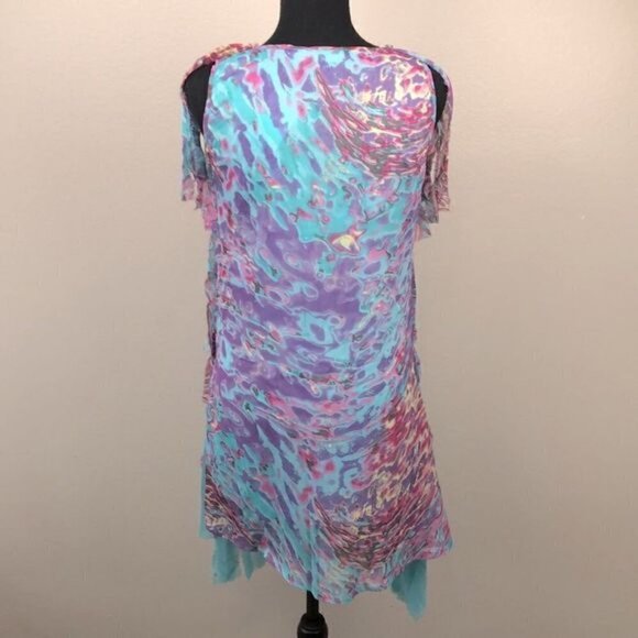 Rancho Estancia Sleeveless Dress Rainbow Colors Carwash Fringe Fairy Midi S NEW - Picture 4 of 10